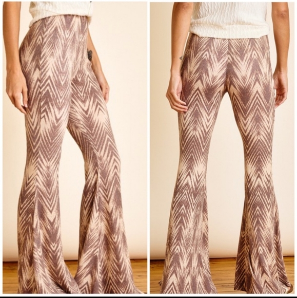 Women's Ces Femme Boho High-waist Chevron Print Bell Bottom Flared Pants - Picture 3 of 15
